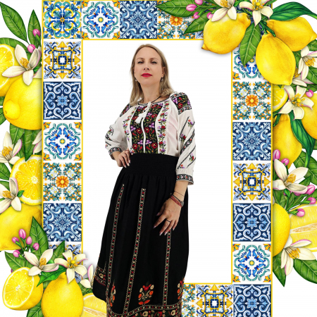 Поли - Полата от велур с бродерия Sanziana