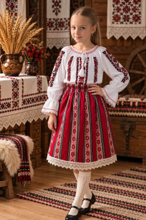 Fuste - Fustita tesuta traditional rosie  Nicoleta