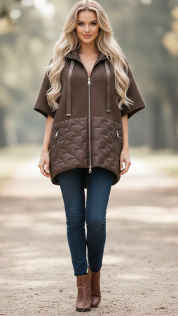 Geci - Jacheta tip poncho cu gluga si insertii matlasate