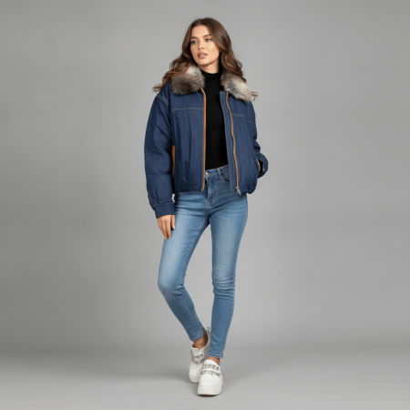 Geci - Haina scurta din denim si blanita