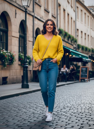 Дамски пуловери - Мек пуловер с V-образно деколте - различни цветове