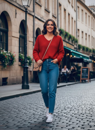 Дамски пуловери - Мек пуловер с V-образно деколте - различни цветове