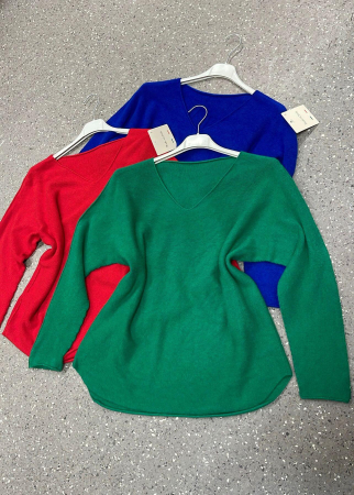 Дамски пуловери - Мек пуловер с V-образно деколте - различни цветове