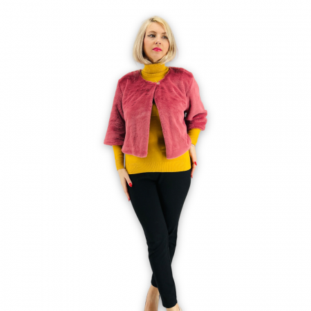 Cardigan - Jacheta cu talie scurta din blana sintetica - roz
