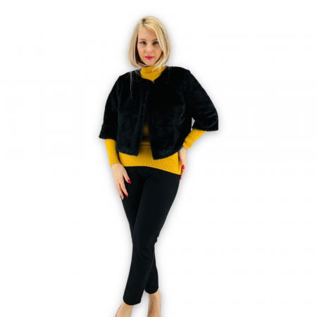 Jacheta cu talie scurta din blana sintetica - negru 2 [1]