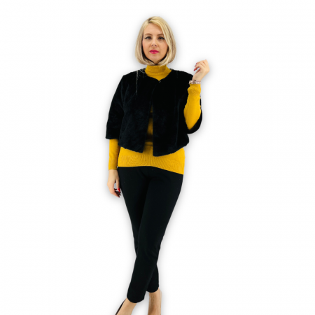 Jacheta cu talie scurta din blana sintetica - negru 2 [2]