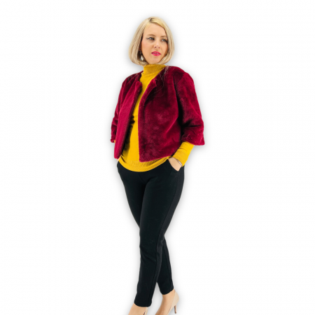 Cardigan - Jacheta cu talie scurta din blana sintetica - grena