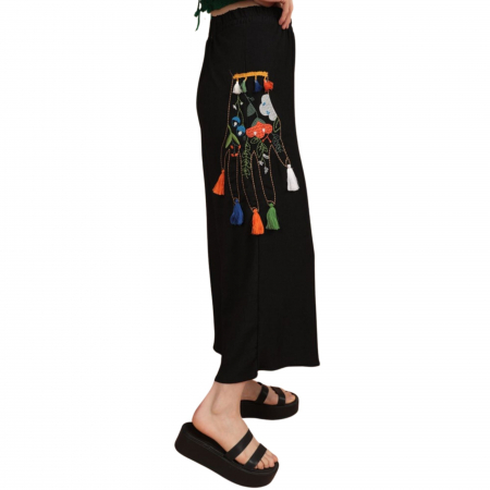 Pantaloni de vara cu broderie negri [3]