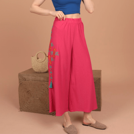 Pantaloni de vara cu broderie siclam [3]