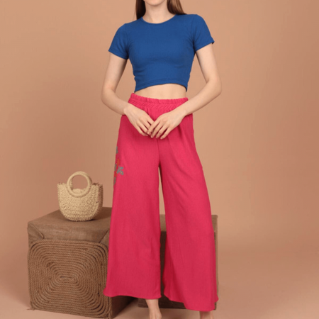 Pantaloni de vara cu broderie siclam [2]