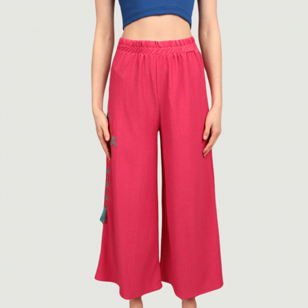 Pantaloni - Pantaloni de vara cu broderie siclam