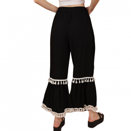 Pantaloni - Pantaloni de vara cu ciucuri - negri