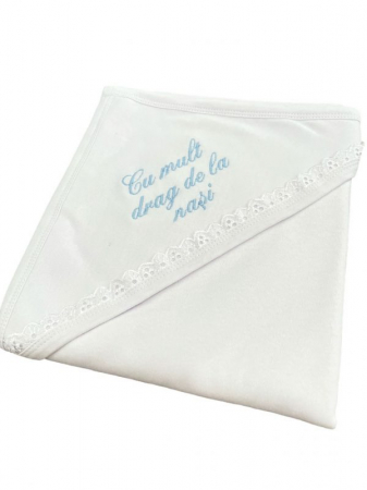 Accesorii botez - Pled bbc bebelus cu mesaj brodat - Cu drag de la nasi