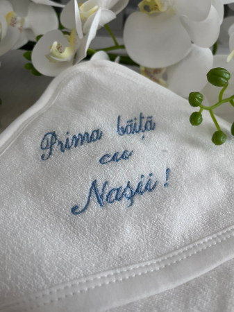Accesorii botez - Prosop baie cu mesaj brodat