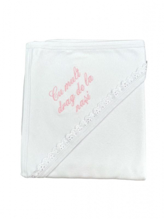 Accesorii botez - Pled bbc bebelus cu mesaj brodat - Cu drag de la nasi