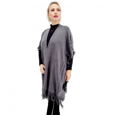 Cardigan - Poncho dama cu maneci gri