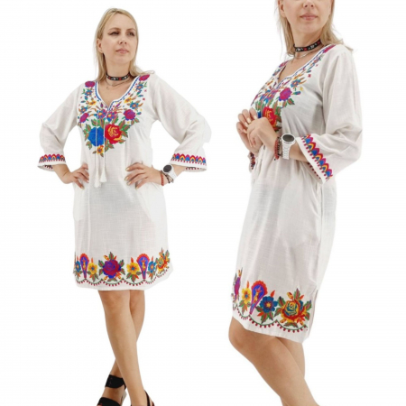 Rochii traditionale - Rochie alba cu Broderie Danuta