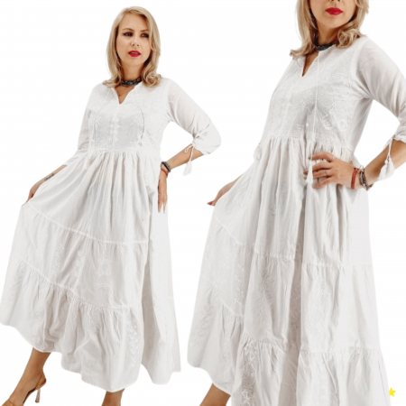Рокли с бродерия - Rochie alba Traditionala Adonia