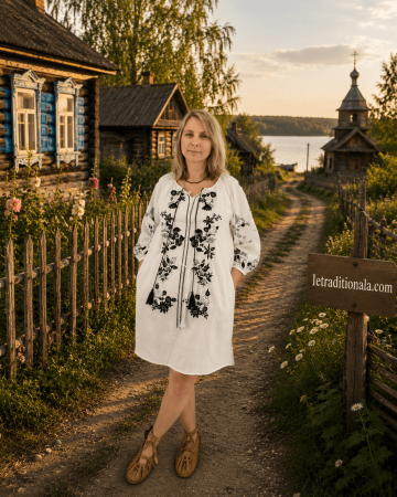 Rochie Dama Alba cu Broderie neagra   - Albena 3 [2]