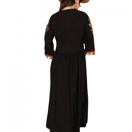 Rochie de damă cu ciucuri brodate din țesătură de viscoză - negru [3]