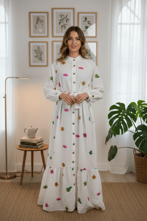 Рокли с бродерия - Rochie de dama lunga cu tesaturi brodate Bertha  2