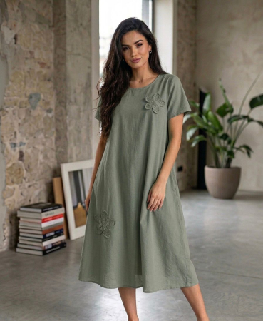 Rochii Elegante - Rochie lejeră din bumbac cu aplicații florale