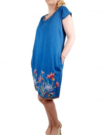 Rochie din denim cu broderie Sanda - 22 [2]
