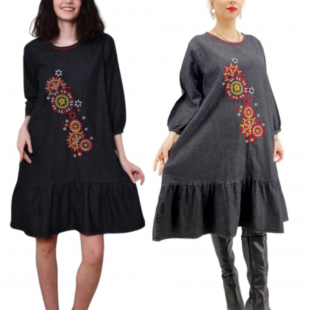 Rochii traditionale - Rochie din denim cu broderie - Valentina 3