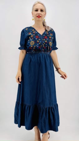 Рокли с бродерия - Rochie din Denim traditionala Madi 3