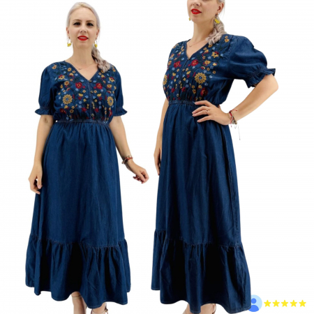 Рокли с бродерия - Rochie din Denim traditionala Madi 3