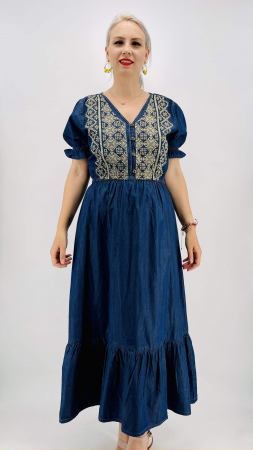 Рокли с бродерия - Rochie din Denim traditionala Madi 2
