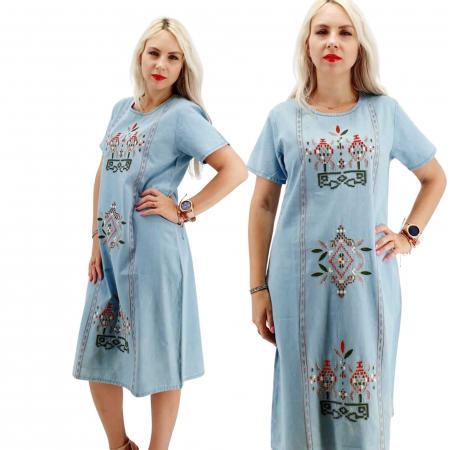 Рокли с бродерия - Rochie din Denim traditionala Marita