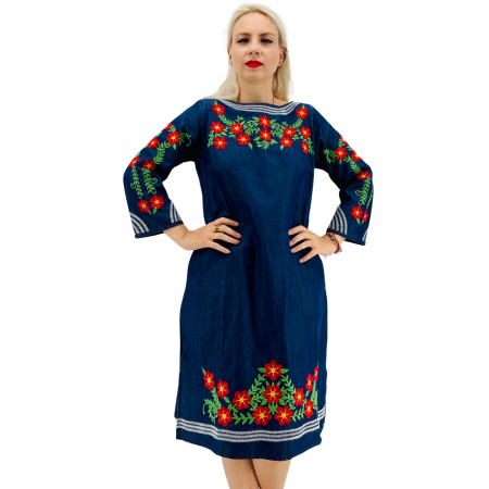 Rochii traditionale - Rochie din Denim traditionala Martina