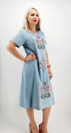Рокли с бродерия - Rochie din Denim traditionala Marita