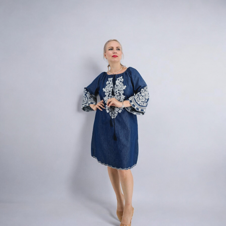 Rochie din Denim cu broderie Zina [7]