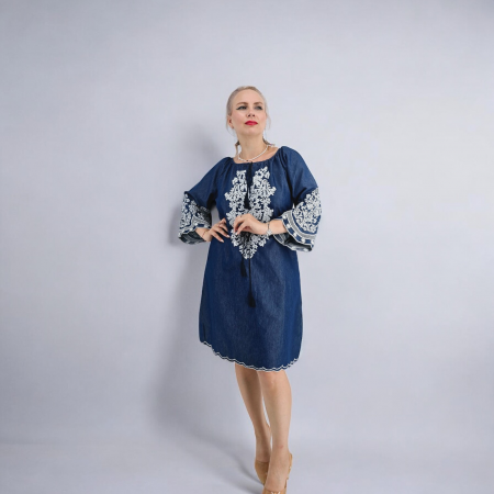 Rochie din Denim cu broderie Zina [3]