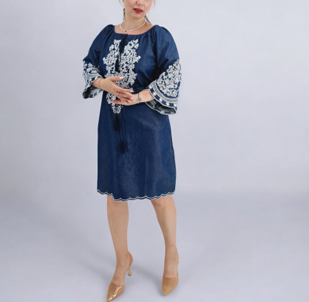 Рокли с бродерия - Rochie din Denim cu broderie Zina