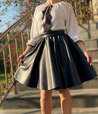 Rochii Elegante - Rochie Traditionala stilizata cu piele ecologica Gabi
