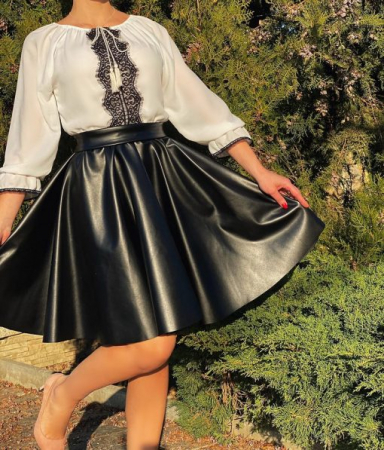 Rochie Traditionala stilizata cu piele ecologica Gabi [1]