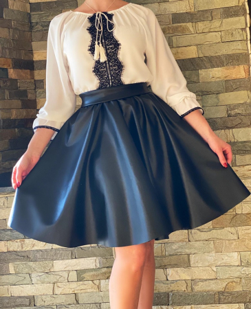 Rochie Traditionala stilizata cu piele ecologica Gabi [2]