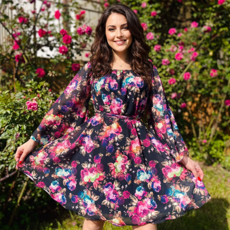 Rochii Elegante - Rochie din voal cu imprimeu floral Delia