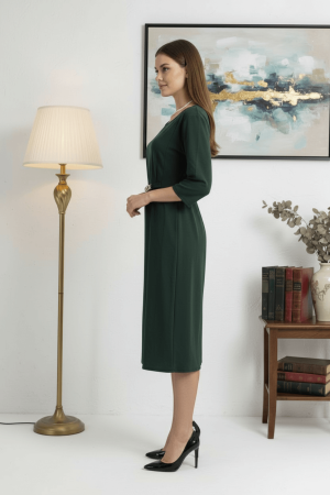 Rochie verde elegantă cu accesoriu in talie [1]