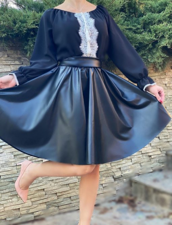 Rochie Traditionala stilizata cu piele ecologica Gabi [1]