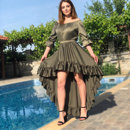 Femei - Rochie eleganta asimetrica kaki Neluta