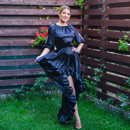 Елегантни рокли - Rochie eleganta asimetrica neagra Neluta