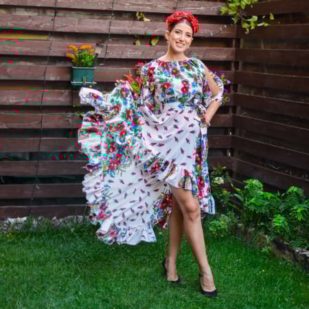 Rochie eleganta asimetrica cu motive florale - Geta [1]