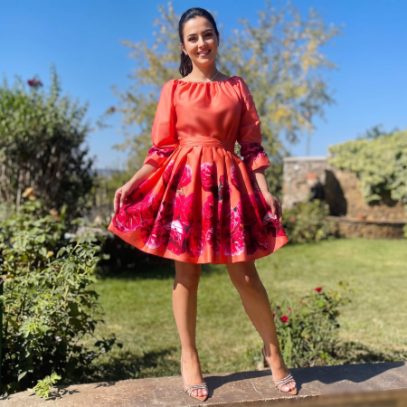 Rochii Elegante - Rochie eleganta din barbie cu imprimeu floral Eleftheria 2