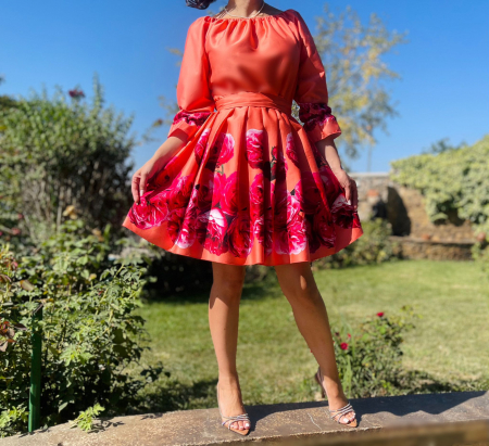 Елегантни рокли - Rochie eleganta din barbie cu imprimeu floral Eleftheria 2