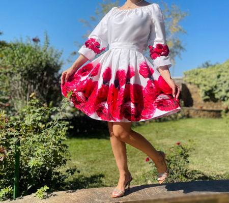Елегантни рокли - Rochie eleganta din barbie cu imprimeu floral Eleftheria