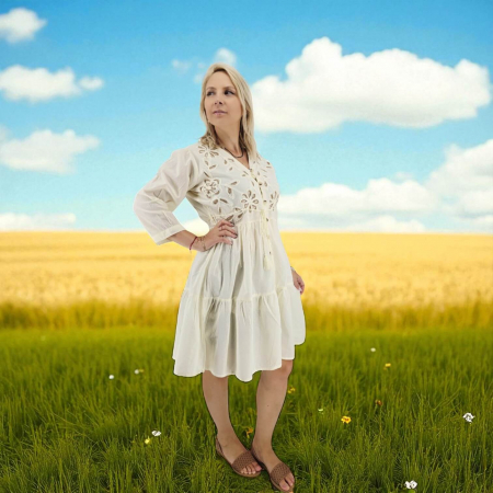 Rochie „Floare de Grau” cu decupaje florale si snur din rafie 2 [1]